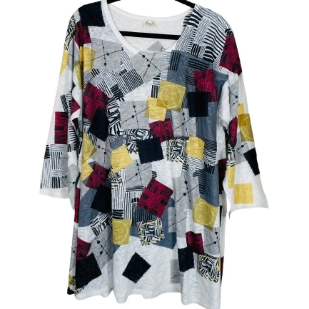 Et Lois Womens Lagenlook Soft Knit Tunic Top Size 1X Abstract Pattern